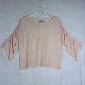 Zara‎ Knit TopTie Bell Sleeve Peach Pink Crochet Open Knit Lightweight Small